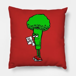 GO VEG BROCCOLI BOY - Cute Drawing with Eat Your Veggies Message Pillow