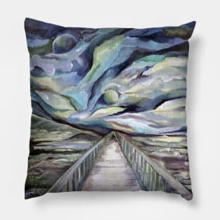 Scandinavian  Cold Winter  Landscape in Surrealism Style Watercolor Pillow