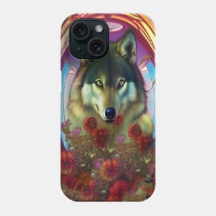 Pretty Art Deco style Roses and Wolf Phone Case