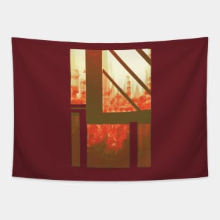 Red Autumn Cityscape Tapestry