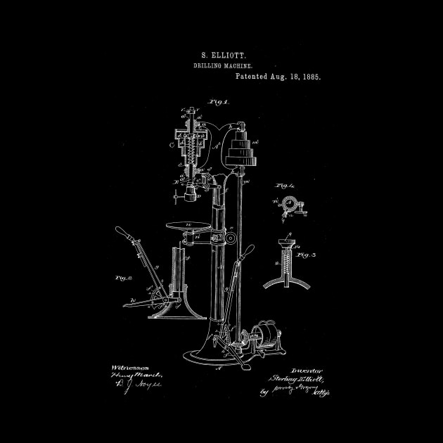 Drill Milling Machine Vintage Patent Hand Drawing by TheYoungDesigns