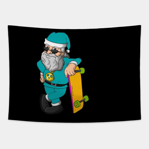 Cool Blue Santa Claus Christmas Tapestry by Trendy Black Sheep