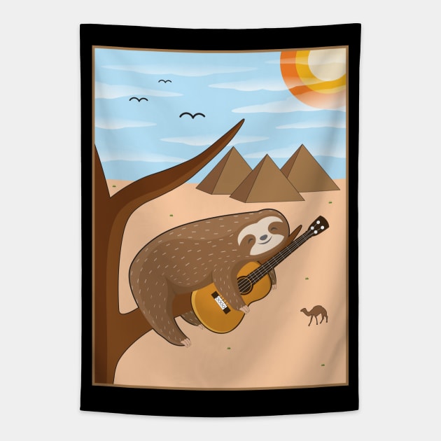 Lazy Sloth With Guitar Relaxing Slow Calm Music Tapestry by M Humor