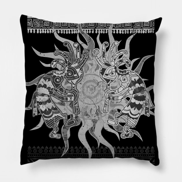 Native American Kokopelli Musicans - Sun Border 4 Pillow by EDDArt