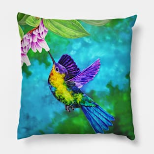 Colorful Hummingbird with Background Pillow