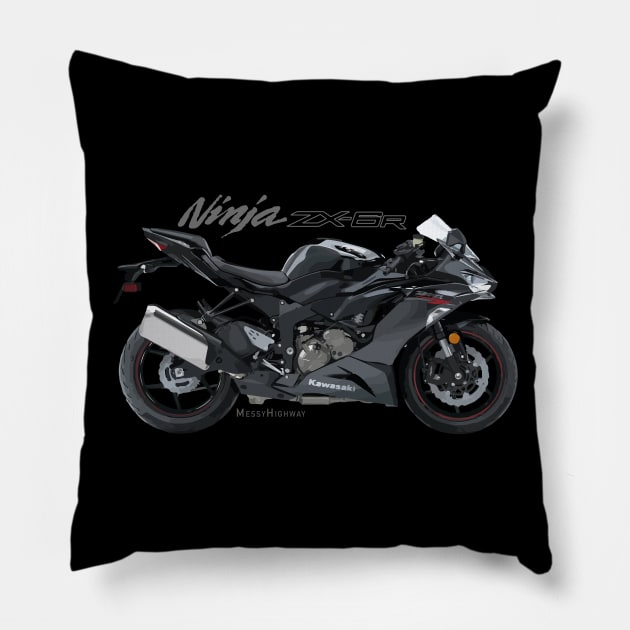 Kawasaki Ninja ZX-6R 20 black, sl Pillow by MessyHighway