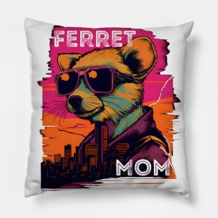 Synthwave Style Ferret Mom Pillow