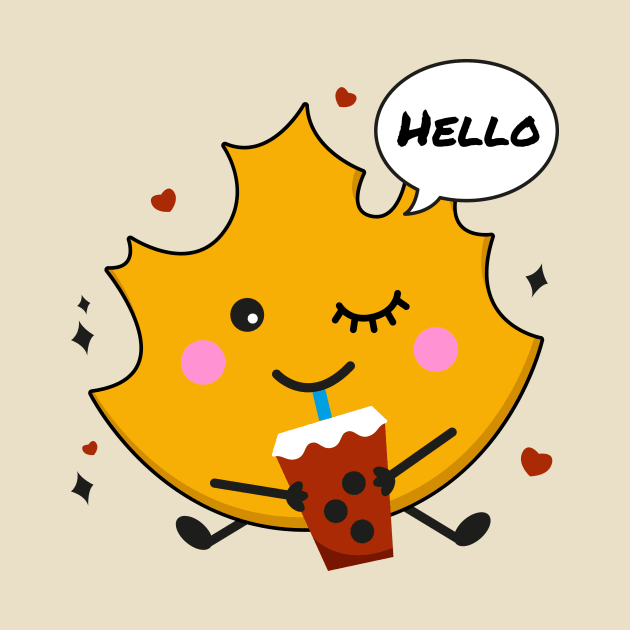 Cute autumn leaf drinking bubble milk tea by Riczdodo