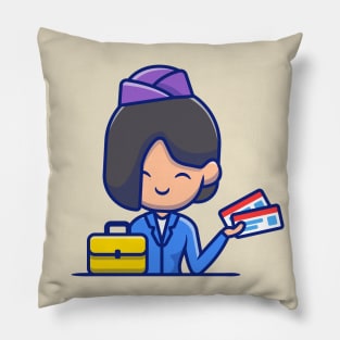 Stewardess With Suitcase And Boarding Pass Pillow