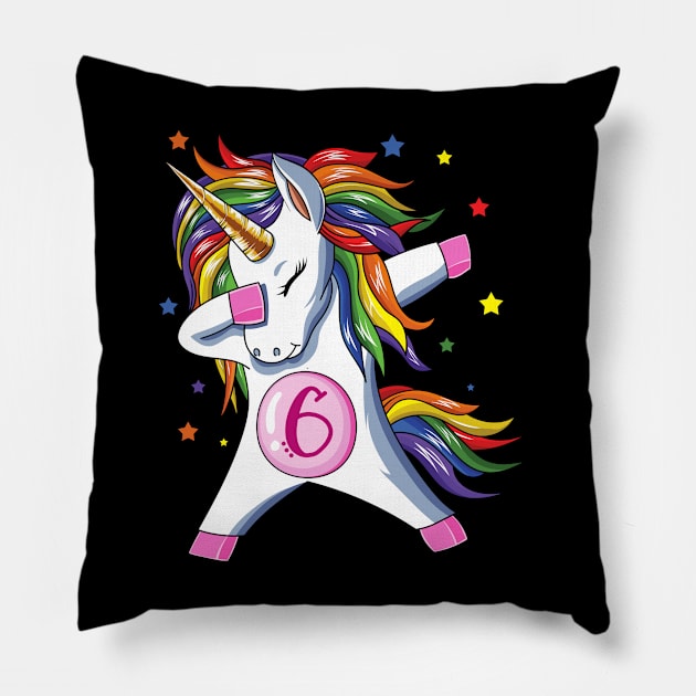 Dabbing Unicorn 6th Birthday Pillow by LotusTee