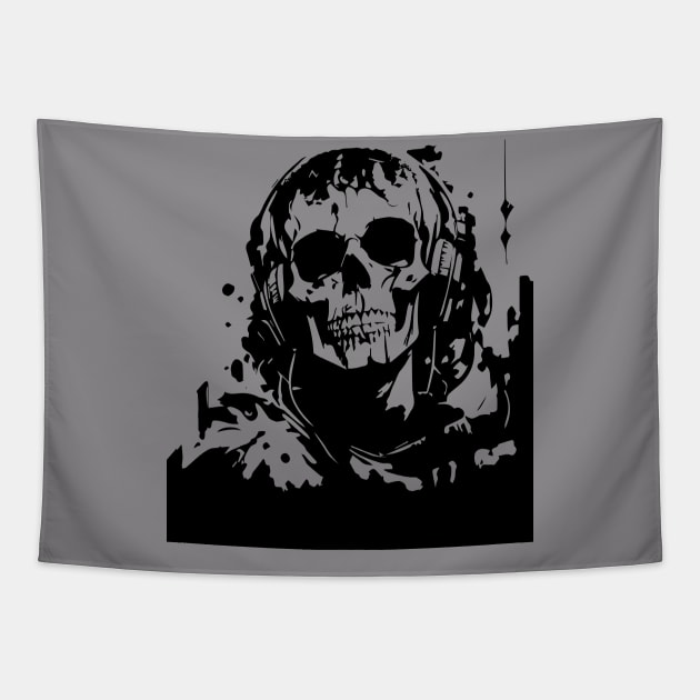 skull in headphones Tapestry by lkn