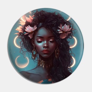 Aesthetic Beautiful Black Woman Moon Phase Pin