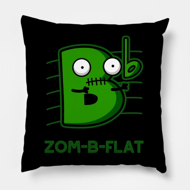 Zom-B-Flat Cute Halloween Zombie Music Pun Pillow by punnybone