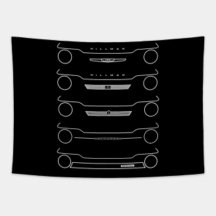 Hillman Imp evolution classic 1960s-1970s British car white outline graphic Tapestry