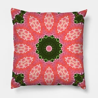 Mandala Kaleidoscope in Pink and Green Pillow