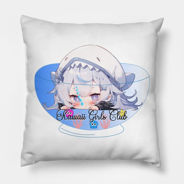 Kawaii Girls Club - Cute Chibi Shark Girl Pillow by PlayfulPandaDesigns