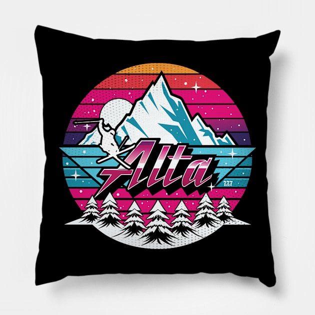 Retro 80s Alta Ski Pillow by Surrealcoin777