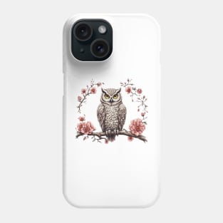 Owl on a tree branch flowers Phone Case