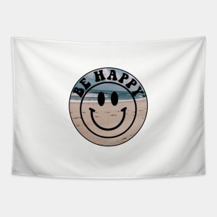 Be Happy Smiley Face Beach Tapestry