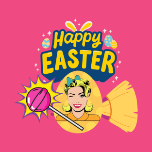 Happy easter pop art girl broom modern art lollipop girl T-Shirt