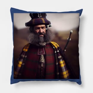 Scottish Highlander in Clan Tartan Pillow