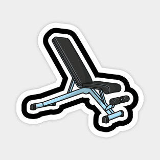 Gym Weight Bench Sticker For Exercise vector illustration. Body fitness objects icon concept. Adjustable weight bench with barbell sticker design icon with shadow. Magnet