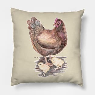 Mother Hen and Chicks Pillow