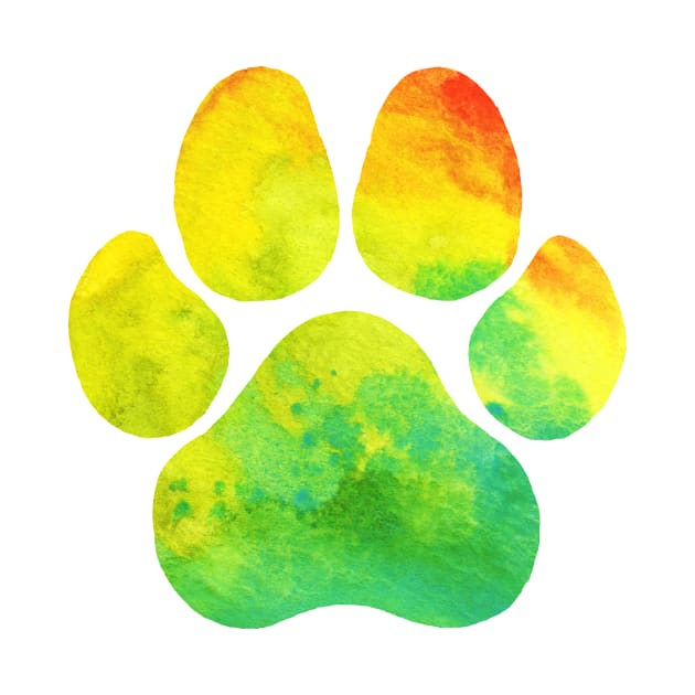 Yellow Green and Orange Watercolor Paw Print by dragonstarart