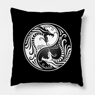 White and Black Yin Yang Dragons Pillow