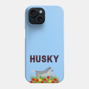 Siberian Husky Dog Jumping in Poppy Flower Meadow Phone Case