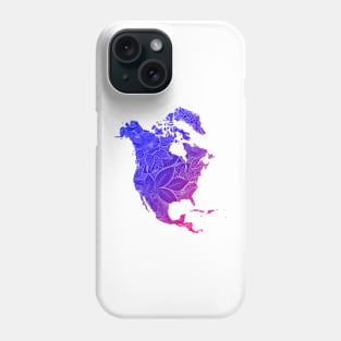 Colorful mandala art map of North America with text in blue and violet Phone Case