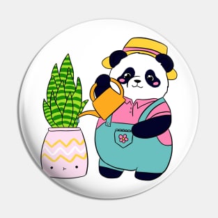 Cute panda bear watering a plant Pin