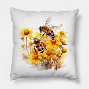 Bee and Flowers Pillow