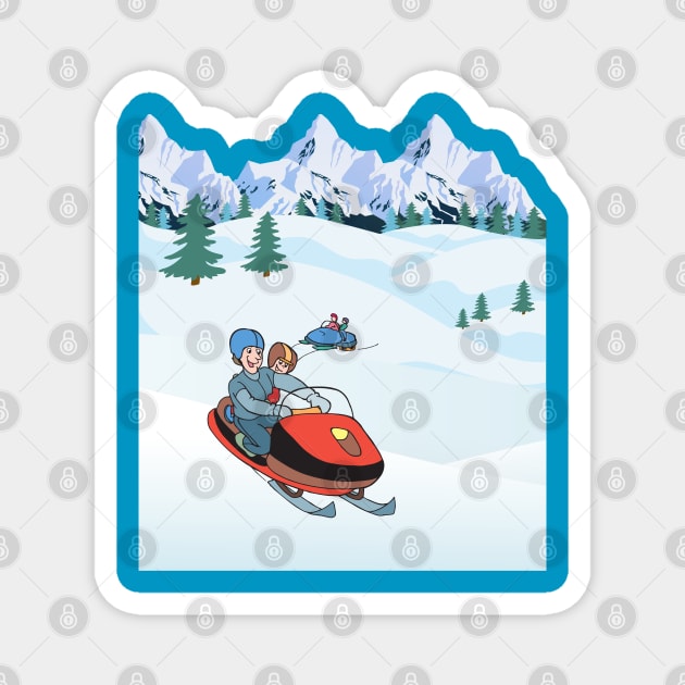 Snowmobile with you family Magnet by Zobayer