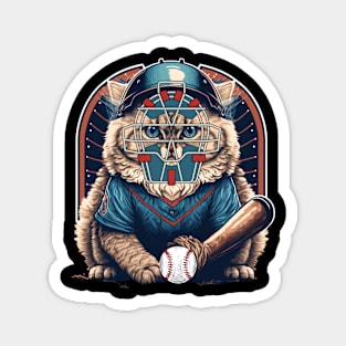 Cat playing baseball Funny Cat Sports for Boys funny cat baseball catcher cat pitcher first baseman Magnet