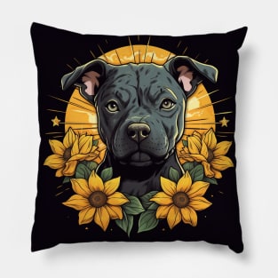 Staffy Sunflowers Pillow