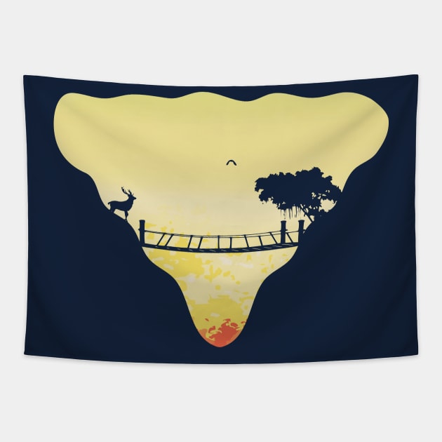 Morning Across The Bridge (Autumn) Tapestry by Lonesto