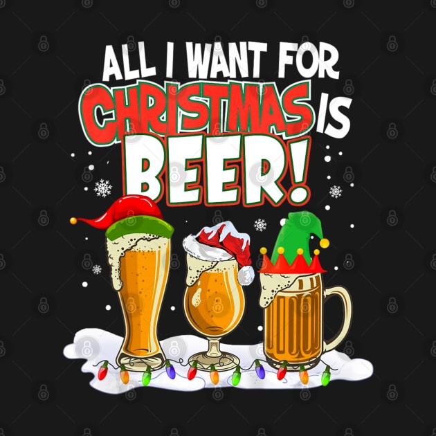 I Want For Christmas Is Beer Elf Santa Hat Pajama Xmas by Mitsue Kersting