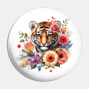 A baby tiger decorated with beautiful colorful flowers. Pin