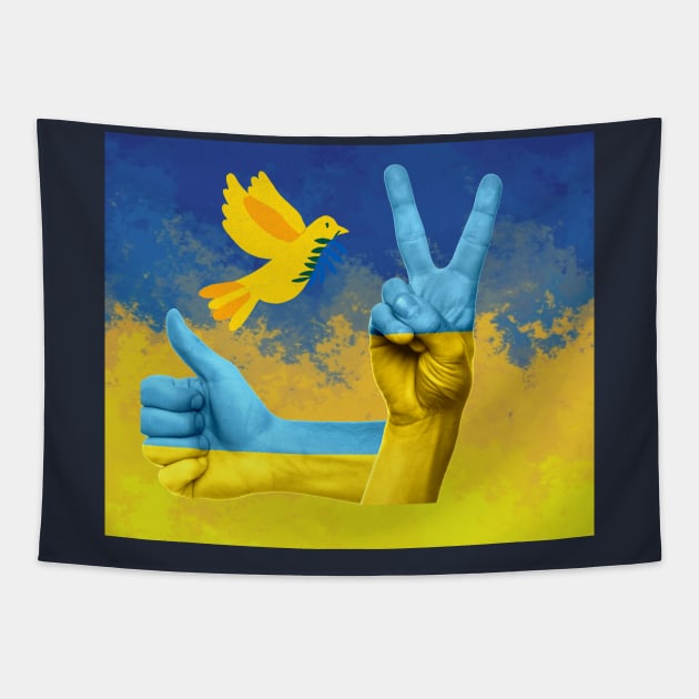 PEACE FOR UKRAINE THUMBS UP FOR PEACE Tapestry by KutieKoot T's