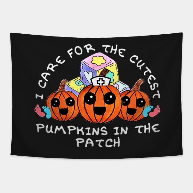 I Care For The Cutest Pumpkins In The Patch (Black) Tapestry by thcreations1