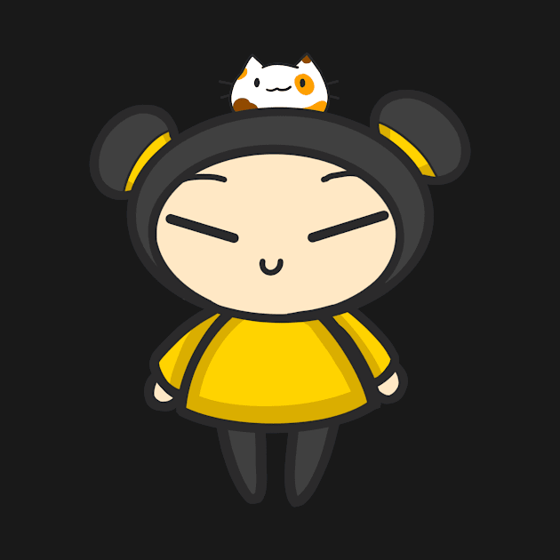 Yellow Pucca with a Cat by aishiiart