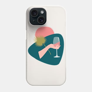 Hand with a glass of rose wine and leaf Phone Case