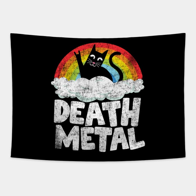 Funny Death Metal Cat Gift Rainbow Heavy Metal Tapestry by Kuehni