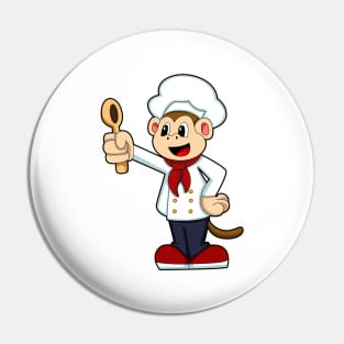 Monkey as Cook with Cooking apron & Wooden spoon Pin