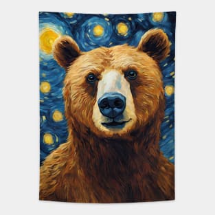 Bear Animal Portrait Painting in a Van Gogh Starry Night Art Style Tapestry