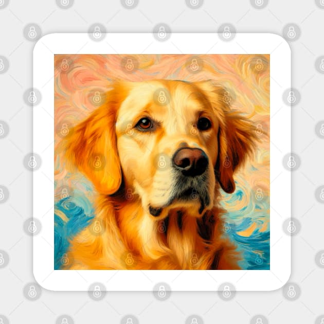 Furry Best Friend - Golden Retriever in Van Gogh Style, Labrador Retriever Doggo Magnet by Star Fragment Designs