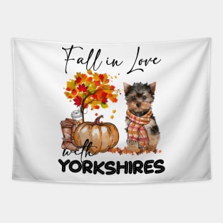 Fall In Love With Yorkshire Terrier Fall Pumpkin Thanksgiving Tapestry