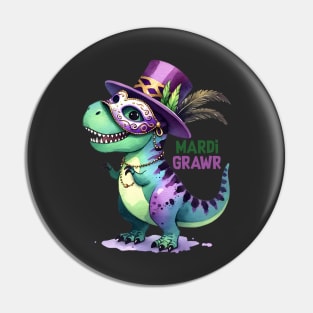 Mardi Grawr Funny Trex Dinosaur Pin