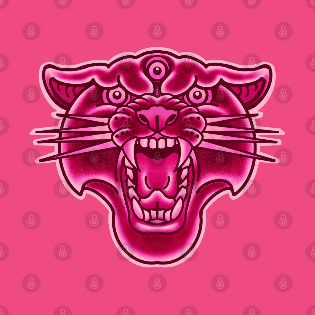 oldschool tattoo style pink panther head by weilertsen